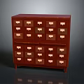 Red Wooden Drawer Cabinet With Multiple Small Drawers And Wooden Handles