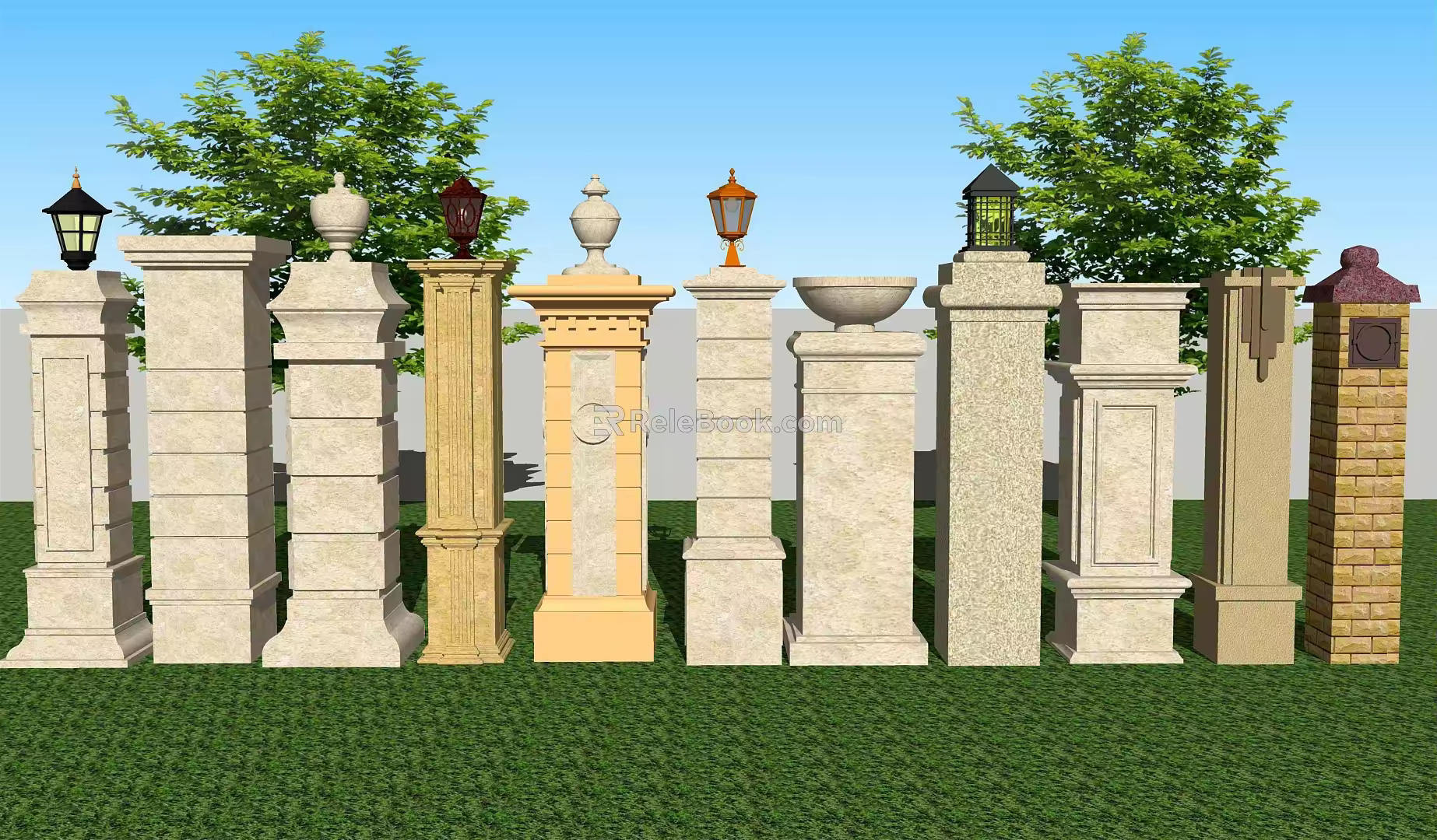 European Roman Column Courtyard Garden Stone Gate Column Roman Column 3d model