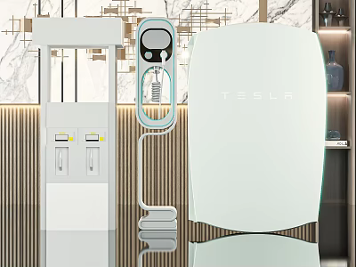 Public Facility Featuring Tesla Charging Station With Modern Marble Walls And Wooden Decor 3d model