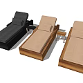Two Comfortable Beige Loungers With Wooden Frame And Small Side Table