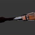 Decorative Axe With Handcrafted Wooden Handle And Striped Metal Head On Dark Background