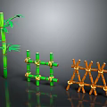Decorative Green and Orange Bamboo Fences Tied with Ropes and Bamboo Plant