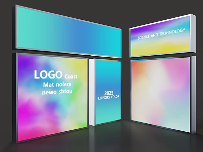 Colorful Gradient Lightbox Display With Science Technology Logo And 2023 Illumination 3d model
