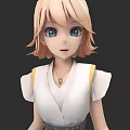 Anime Style Woman With Blonde Short Hair Blue Eyes White Top And Necklace