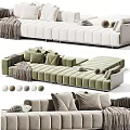 Modern Sectional Sofa With Beige Green Colors Throw Pillows Knit Blankets And Decorative Balls