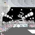 Elegant Banquet Hall Interior Featuring Crystal Chandeliers Flower Arrangements And Stage