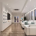 Modern Beauty and Hair Salon Interior With Reception Desk Product Shelves And Lighting Fixtures