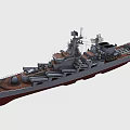 Modern Military Warship With Gray Hull Red Bottom Deck Missile Launchers And Radar Systems