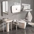 Modern Bathroom Toilet With Grab Bars Sink Mirror And Shelf