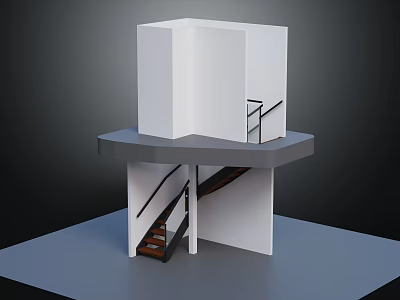Modern Staircase Design With Wooden Steps Metal Railings And Upper Platform 3d model
