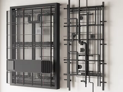 Industrial Style Wall Mounted Metal Pipes With Complex Grid Structure 3d model