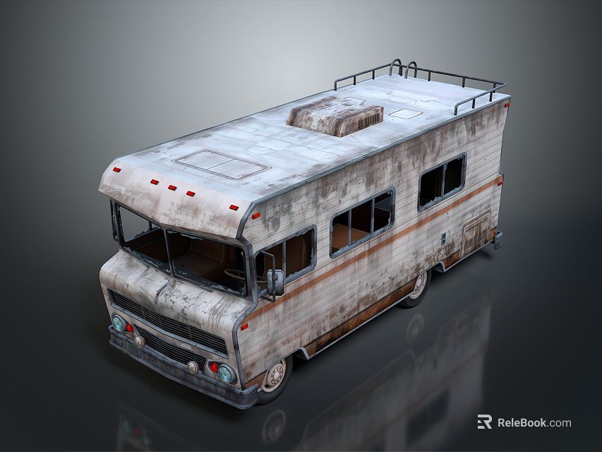 Old Rustic Bus With Roof Rack And Side Windows In Vintage Design 3d model 