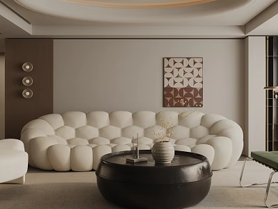 Modern Living Room Interior Design With White Sofa Black Coffee Table Wall Art And Soft Lighting 3d model