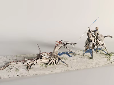 Intricate Landscape Sculpture Depicting Mythical Dragon And Knight On Horseback 3d model