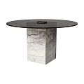Modern Round Dining Table With Glass Top And Cracked Stone Base Design 3d model