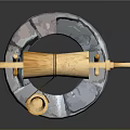 Traditional Stone Well Structure With Wooden Pulley Bucket And Handle