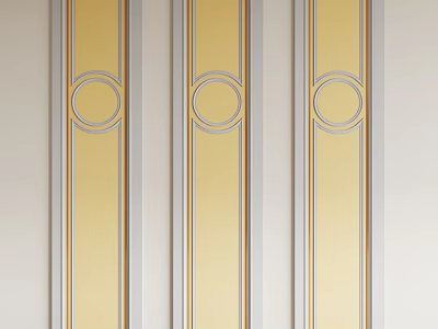 Elegant Gold And White Wainscoting Design With Circular Patterns And Decorative Trim 3d model