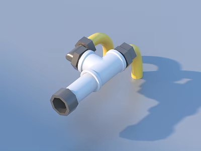 White And Yellow Plumbing Connector With Hexagonal Joints For Household Use 3d model