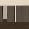Modern Minimalist Wooden Sliding Doors With Black Frame Partially Open On Wooden Floor