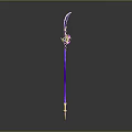 Purple Long Handle Weapon Design With Curved Blade And Golden Decorations