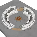 Modern Round White Sofa and Coffee Table Set With Cozy Pillows and Central Fireplace