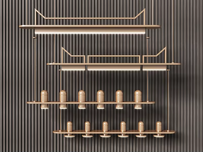 Elegant Modern Gold Metal Chandeliers With Linear Layered Design And Multiple Lights 3d model