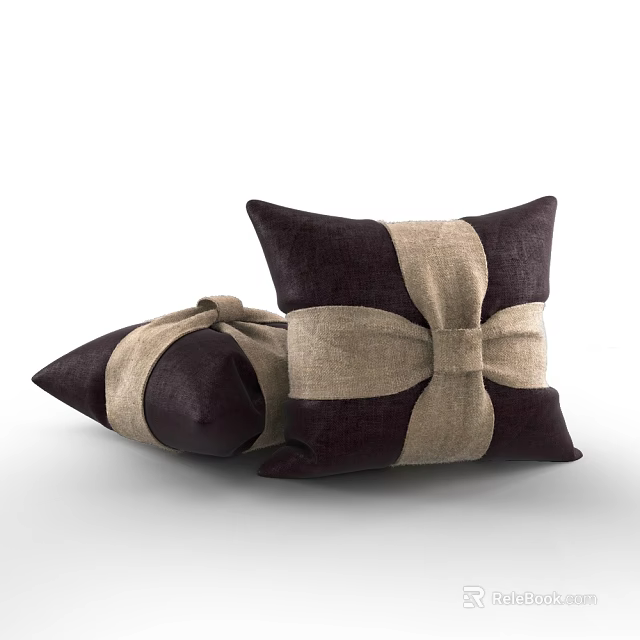 Dark Brown And Beige Decorative Pillows With Crossed Beige Straps Bow Design 3d model 