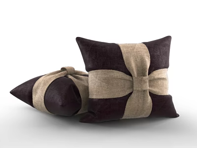 Dark Brown And Beige Decorative Pillows With Crossed Beige Straps Bow Design 3d model