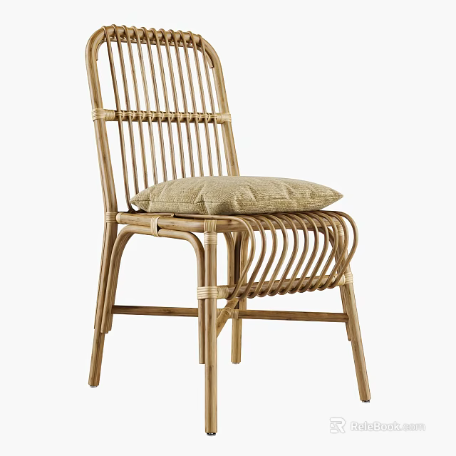 Rattan Outdoor Chair With Cushioned Seat And Modern Natural Design For Garden Patio Use 3d model 