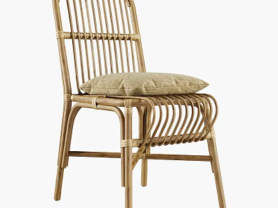 Rattan Outdoor Chair With Cushioned Seat And Modern Natural Design For Garden Patio Use 3d model