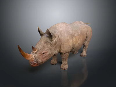 Decorative Realistic Brown Rhinoceros Sculpture With Detailed Texture And Shiny Base 3d model