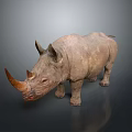 Decorative Realistic Brown Rhinoceros Sculpture With Detailed Texture And Shiny Base