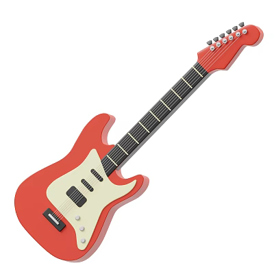 Red Electric Guitar as Musical Instrument with Art Supplies for Creative Use 3d model