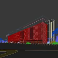 Modern Commercial Complex With Glass Facade Metal Stripe Design Landscaped Greenery Purple Flowers And Pedestrians