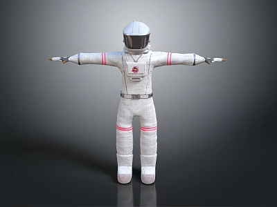 Man Wearing White Astronaut Spacesuit With Red Stripes Helmet And Chest Logo Standing Arms Outstretched 3d model