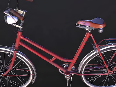 Red Classic Bicycle With Brown Leather Seat Vintage Handlebars And Urban Design 3d model