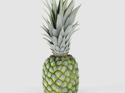 Fresh Green Ripe Juicy Pineapple With Crown Leaves On White Background 3d model