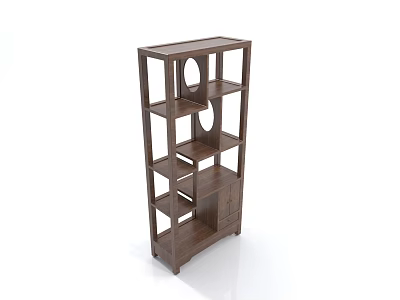 Modern Wooden Bookshelf With Multiple Shelves Circular Cutouts And Bottom Cabinet 3d model