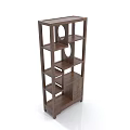 Modern Wooden Bookshelf With Multiple Shelves Circular Cutouts And Bottom Cabinet