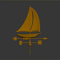 Golden Sailboat Weather Vane With Directional Arrows And Decorative Design