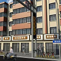 Modern Multi Storey Building With Red Beige Exterior Rows Of Windows And Ground Floor Shops