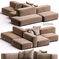 Modern Brown Velvet Sofa Ottoman With Modular Design And Decorative Pillows