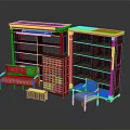 Dark Wooden Furniture Set With Bookshelves Sofa Chair Drawer Cabinet And Side Table