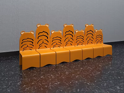 Orange Public Chairs With Tiger Head Design And Striped Backrest In Row 3d model