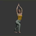Woman Practicing Yoga Lunge Pose in Yellow Top and Light Green Leggings Hands Raised Overhead