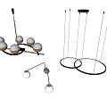 Modern Contemporary Chandelier Featuring Spherical Bulbs And Circular Metal Frames