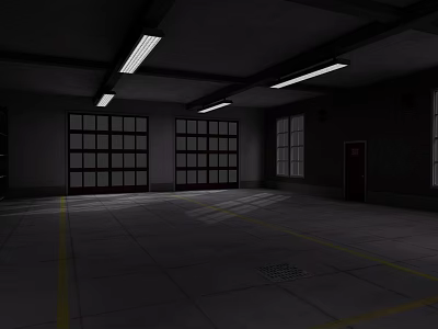 Industrial Factory Interior With Large Windows Ceiling Lights And Concrete Floor 3d model
