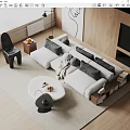 Modern Sectional Sofa With Round Coffee Table Light Gray Upholstery Throw Pillows And Rug