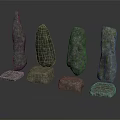 Natural Stone Pillars Covered With Green Moss On Square Stone Bases 3d model