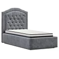 Single Bed with Gray Tufted Upholstered Headboard White Mattress and Comforter 3d model
